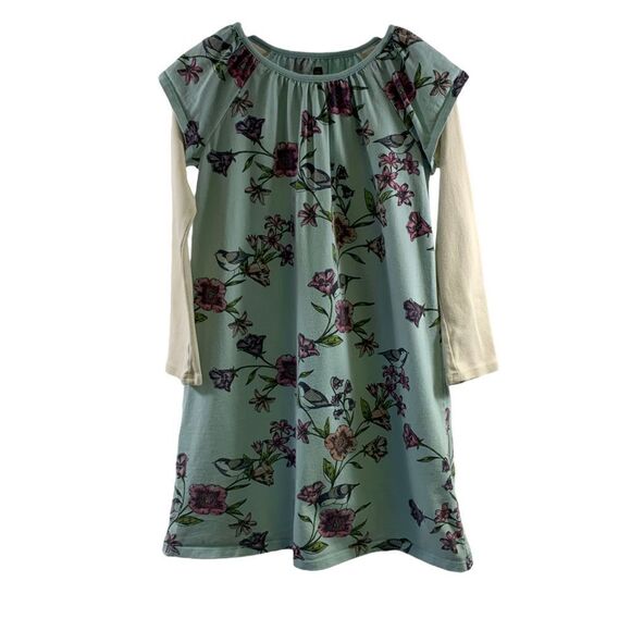 Tea Blue Cream Floral Birds Print Dress Size 10 - Picture 1 of 8